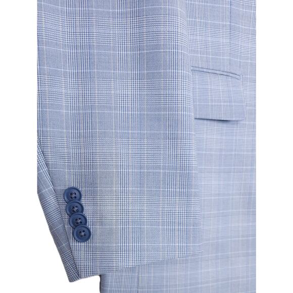 Alfani Men's Slim-Fit Tech Stretch 2-Piece Suit Light Blue Plaid 38R 32x30 NWT - Picture 6 of 13